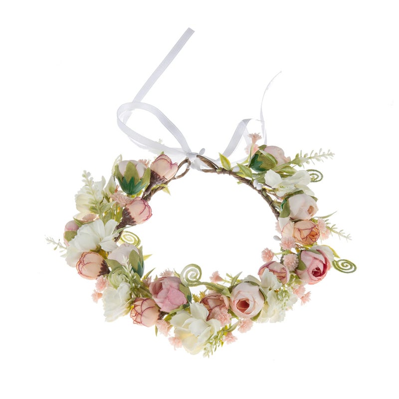 Vividsun Flower Crown Floral Wreath Headband Floral Crown Wedding Festivals Photo Props Headpiece (F/pink camellia) - Image 2